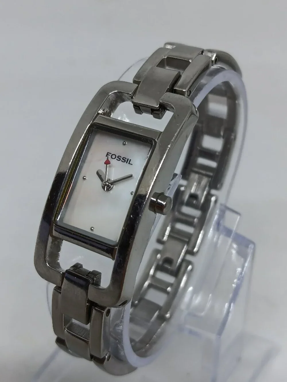 VINTAGE 2000s Fossil f2 ES-1016 Women's 17mm x 35mm Silver Tone MOP Dial Watch